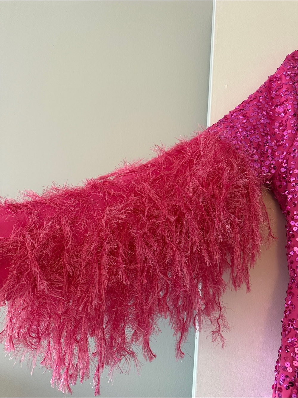 ASOS LUXE Pink Sequin Blazer Dress Backless Fringed Shag Sleeves Sz 12 NWT - Picture 5 of 10